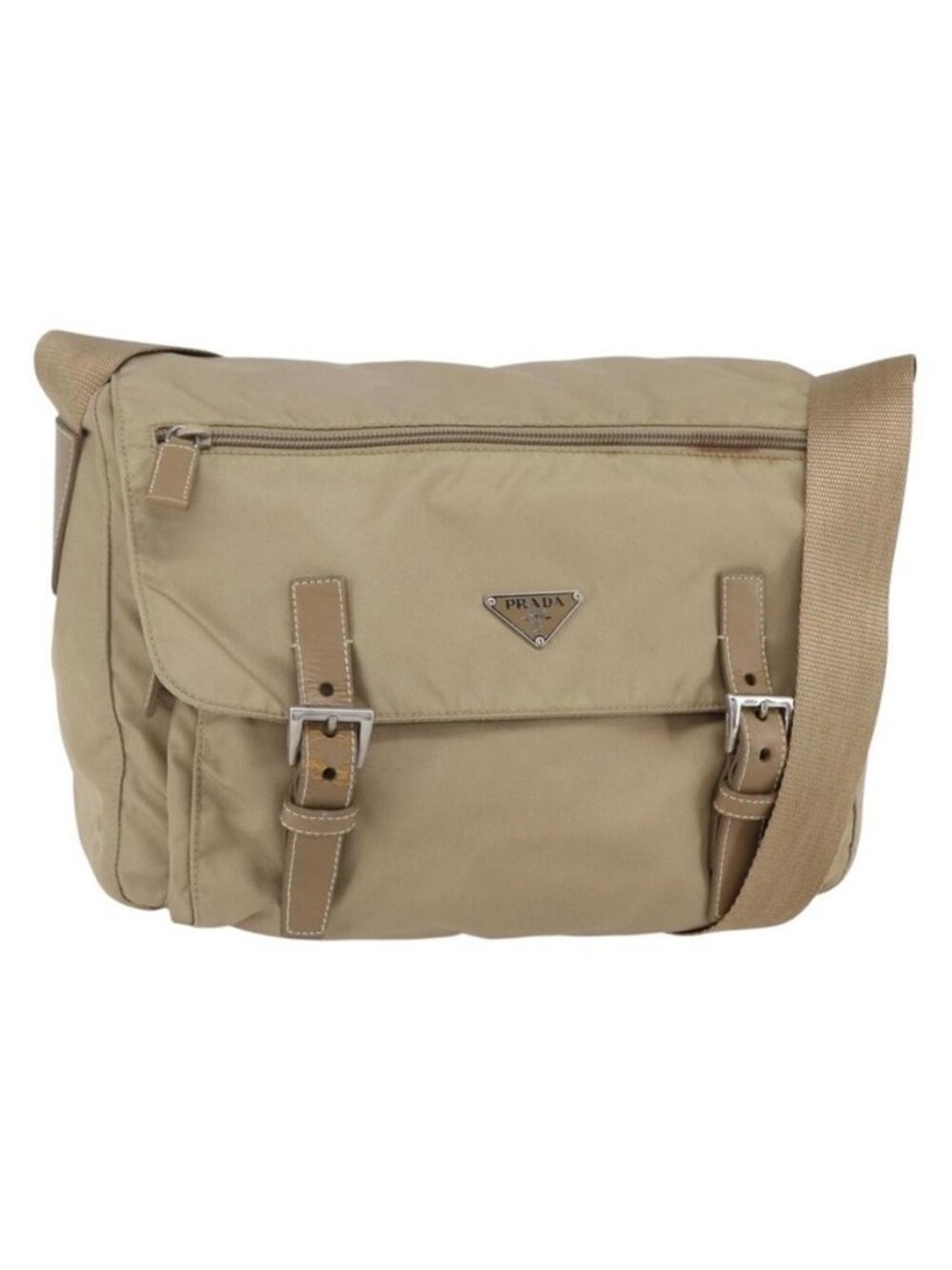 Authentic PRADA Shoulder Bag Nylon Beige Silver